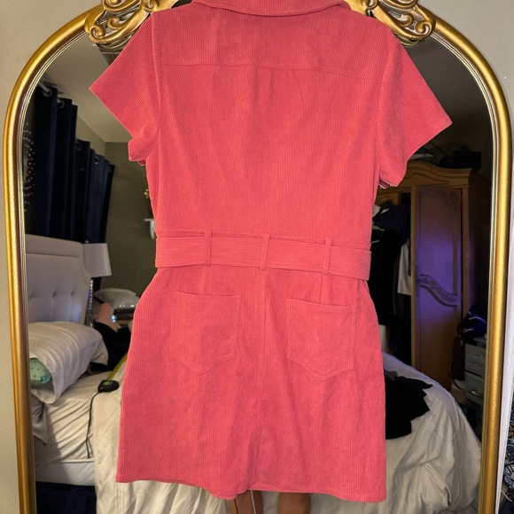 Corduroy, pink, mini short sleeve belted dress size medium - Picture 5 of 7